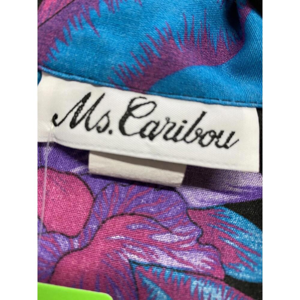 80s Vintage Ms. Caribou Floral Print Button-Up Shirt Aloha Cute Plus Size 22W 42 - Picture 3 of 3